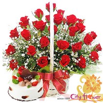 [cityflower꽃＋케익] 당신과함께라면꽃바구니_케익/생일선물 프로포즈/전국당일배송꽃배달