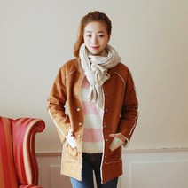 배꼽 여성용 플리즈 인조양털 무스탕 J09-1