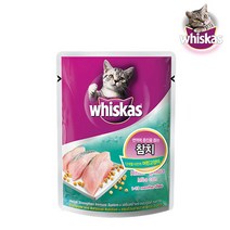 위스카스 고양이 습식사료 파우치 주니어 참치, 24팩, 80g, 생선