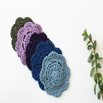 홈데코 블루계열 핸드메이드 뜨개도일리 티코스터 10cm, 카키