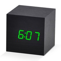 클릭세상 큐브 디지털 탁상시계 D6029, 블랙우드그린LED