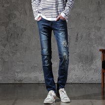 지기젠 남성용 스판 청바지 데미지 데님 팬츠