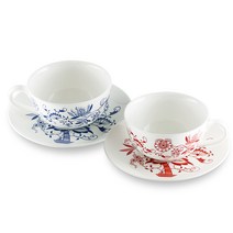 쯔비벨무스터 블루앤레드 홍차잔 2인조세트, 2인용