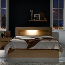 하포스 LED수납형 침대, 오크 프레임, 9존 독립 화이트 CL볼라텍스 매트리스