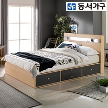 동서가구 레몬 LED조명 2단 퀸침대+(9존매트리스) DF907797-1, 메이플
