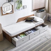 [1만원 할인쿠폰]장인가구 피콜로 빅서랍 데이베드 침대_세미싱글 로우독립매트포함, 오크화이트