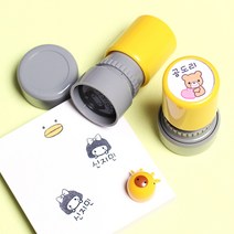 두루디자인 베이직 원형 스탬프, 옐로우, 잉크 빨강