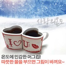 물을 부으면 모양이 변하는 사랑의온도 머그컵, 화이트레드, 1개