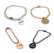 반지야반지야 써지컬스틸 강아지 고양이 목걸이, 골드 (블랙글씨각인), 1개