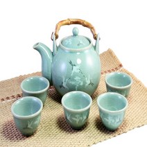 청자 운학문 주전자 및 잔 세트 (6P) / 주병 다기 찻잔 제기 제사 제사용주전자 외국인선물 집들이선물 결혼선물