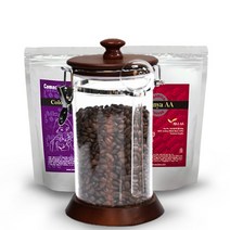 카페리아 나무 아크릴 밀폐용기 1000ml+원두커피 2종(CA3-C7-C4)