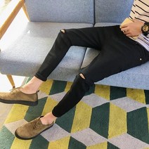 피피샾 블랙 무릎 컷팅진(스판)