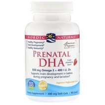 노르딕내츄럴스 프리네이탈 DHA 스트로베리 맛 500mg 글루텐 프리 소프트젤, 90개입, 1개