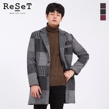 리셋 모직 체크 남자 코트 남성 모직 롱 코트 겨울코트 FR