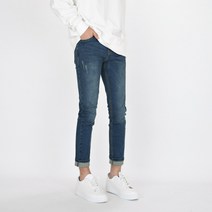 [데님공방] 남자 스판 진청 밴딩청바지 스크래치 슬림일자핏 빅사이즈 데님팬츠 S-3XL