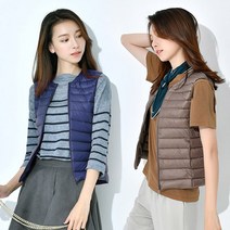여성 덕다운 라운드넥 지퍼 경량 패딩 조끼 WL0801