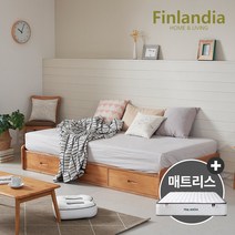 핀란디아 탠디 베이직 슈퍼싱글침대SS(서랍형)+드림온21매트리스, 라이트브라운