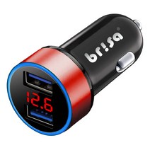 브리사 LED 3.1A 듀얼 차량용 시거잭 충전기 배터리 전압 체크, SPC-SC1, 레드