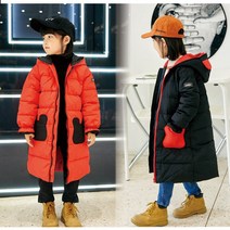 미소파파 [시즌특가세일] 아동 포켓 배색 롱 패딩 점퍼 잠바 겨울 웰론 레드 블랙