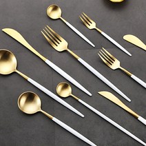 우와한생활 모던 스테인레스 커트러리 숟가락젓가락 예쁜 커트러리 이쁜 커트러리 수저 / 골드 실버 화이트 핑크 블랙, 골드화이트, 디너나이프