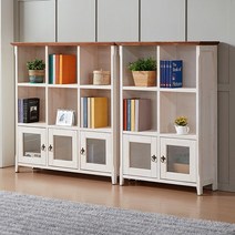 모던빈티지 원목 책장 세트 도어형, 색상:원목