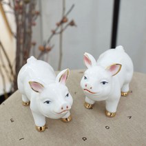 화이트황금라인 도자기돼지장식인형2P