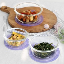 데이즈룸 오븐락 원터치 글라스 원형 퍼플 세트 2P, 3호(950ml)