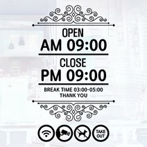 오픈클로즈 영업시간 시트지컷팅 창문스티커_018_라인아트 06_블랙, 블랙