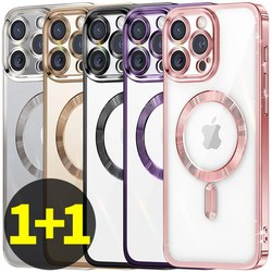 리빙그레이 1+1 아이폰13 프로 플러스 프로맥스 맥세이프 카메라 보호 풀커버 메탈릭 컬러 투명 케이스