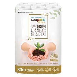 쿠팡베이직 네추럴 3겹 천연펄프 롤화장지 30m, 30개입 - 가성비 최고 화장지 추천!