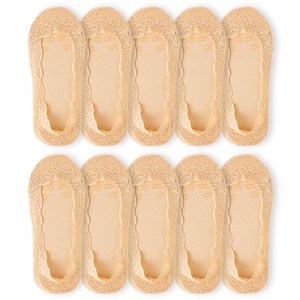 베이스알파에센셜 레이스 논슬립 벗겨짐방지 면 페이크 삭스 덧신 10켤레