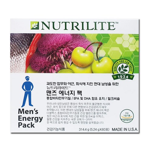 뉴트리라이트 맨즈 에너지 팩 비타민, 5.24g, 60개