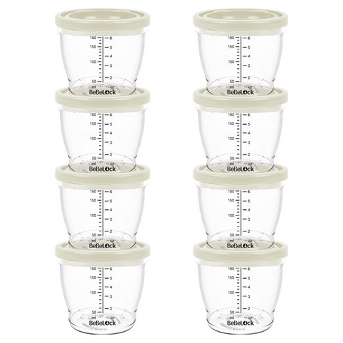 베베락 아이와 PP밀폐 이유식 용기, 180ml, 크림, 8개