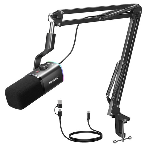 마오노 원터치 음소거 USB XLR 다이나믹 마이크, 블랙, PD100XS