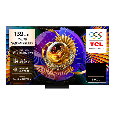 TCL 4K UHD Mini LED SQD Google TV, 55C7L, 방문설치, 스탠드형, 139cm(55인치)