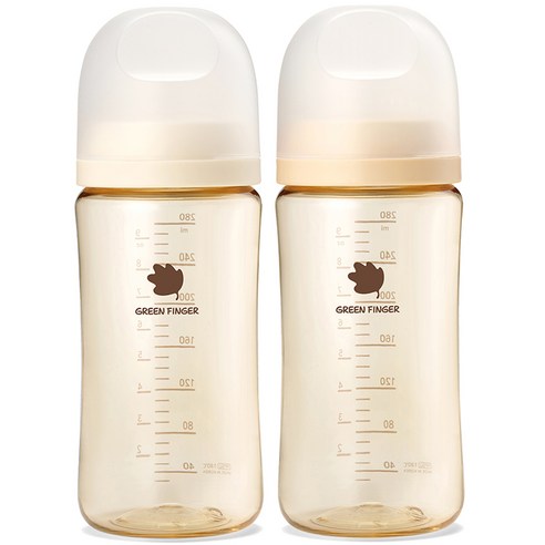 베베그로우 PPSU 노꼭지 젖병 트윈팩, 크림 + 베이지, 280ml, 1세트