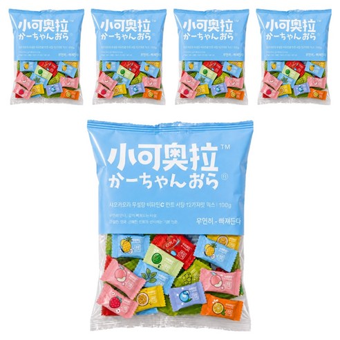 샤오커오라 민트향 비타민C 과일 12종 믹스 무설탕 사탕 캔디, 100g, 5개