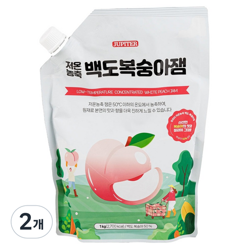 래미푸드 쥬피터 저온농축 백도 복숭아잼, 1kg, 2개