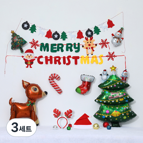 피앤비유니티 크리스마스 가랜드 + 머리띠 + 꽃사슴 + 트리 풍선 세트, 3세트, 30