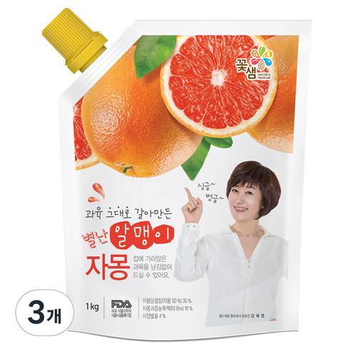 꽃샘식품 별난 알맹이 자몽차, 1kg, 3개