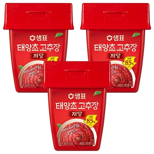 샘표 저당 태양초 고추장, 500g, 3개