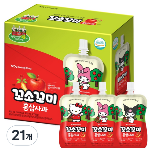 꼬소꼬미 광동 어린이음료 홍삼사과맛, 21개, 100ml