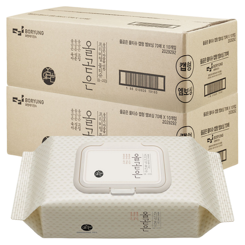 올곧은 엠보싱 유아물티슈 캡형 65gsm, 70개입, 20개