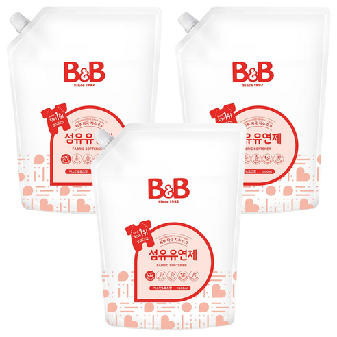 비앤비 비자극 유아 섬유유연제 자스민앤로즈향 리필형, 1.5L, 3개