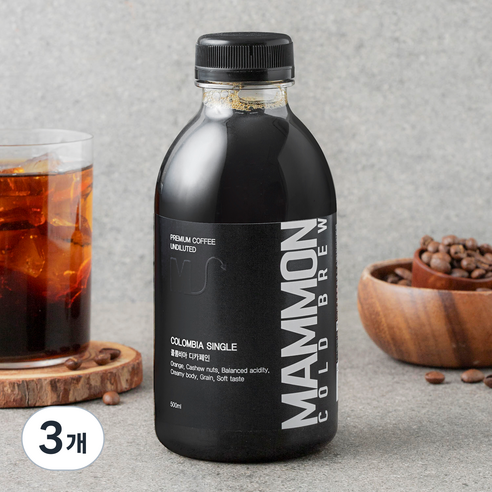 [로켓프레시] 훔볼트 콜롬비아산 마몬 디카페인 콜드브루 커피원액, 3개, 500ml