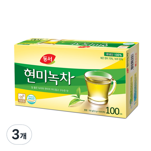 동서 현미녹차 티백, 1.5g, 100개입, 3개