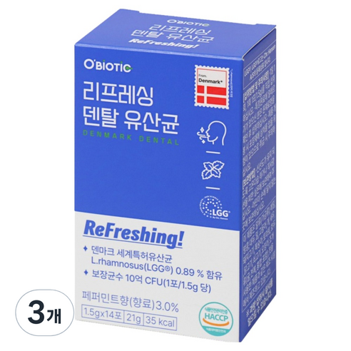 오바이오틱 덴탈 유산균 리프레싱, 14회분, 3개