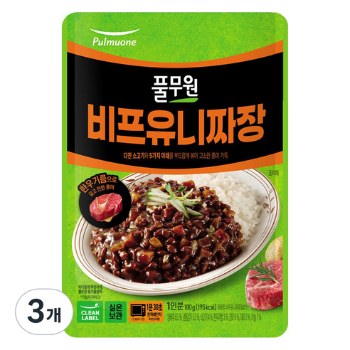 풀무원 비프유니짜장 덮밥소스, 180g, 3개