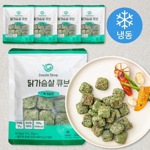 [로켓프레시] 다즐샵 닭가슴살 큐브 깻잎맛 (냉동), 100g, 1개입, 5개