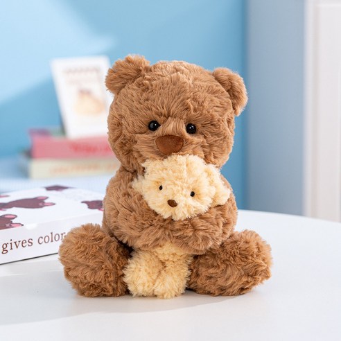 엄마아기 곰 인형 귀여운 토끼 애착 인형 아이 안아 자는 침대 인형, 다크브라운 엄마아기 곰, 30cm